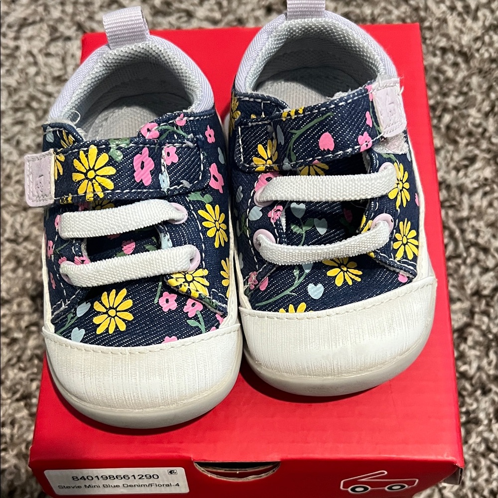 See Kai Run Navy Floral Kids Sneakers